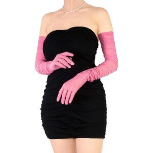 Women's Dusty Rose Sexy Tulle Sheer Mesh Long Gloves Opera Party Prom Costume